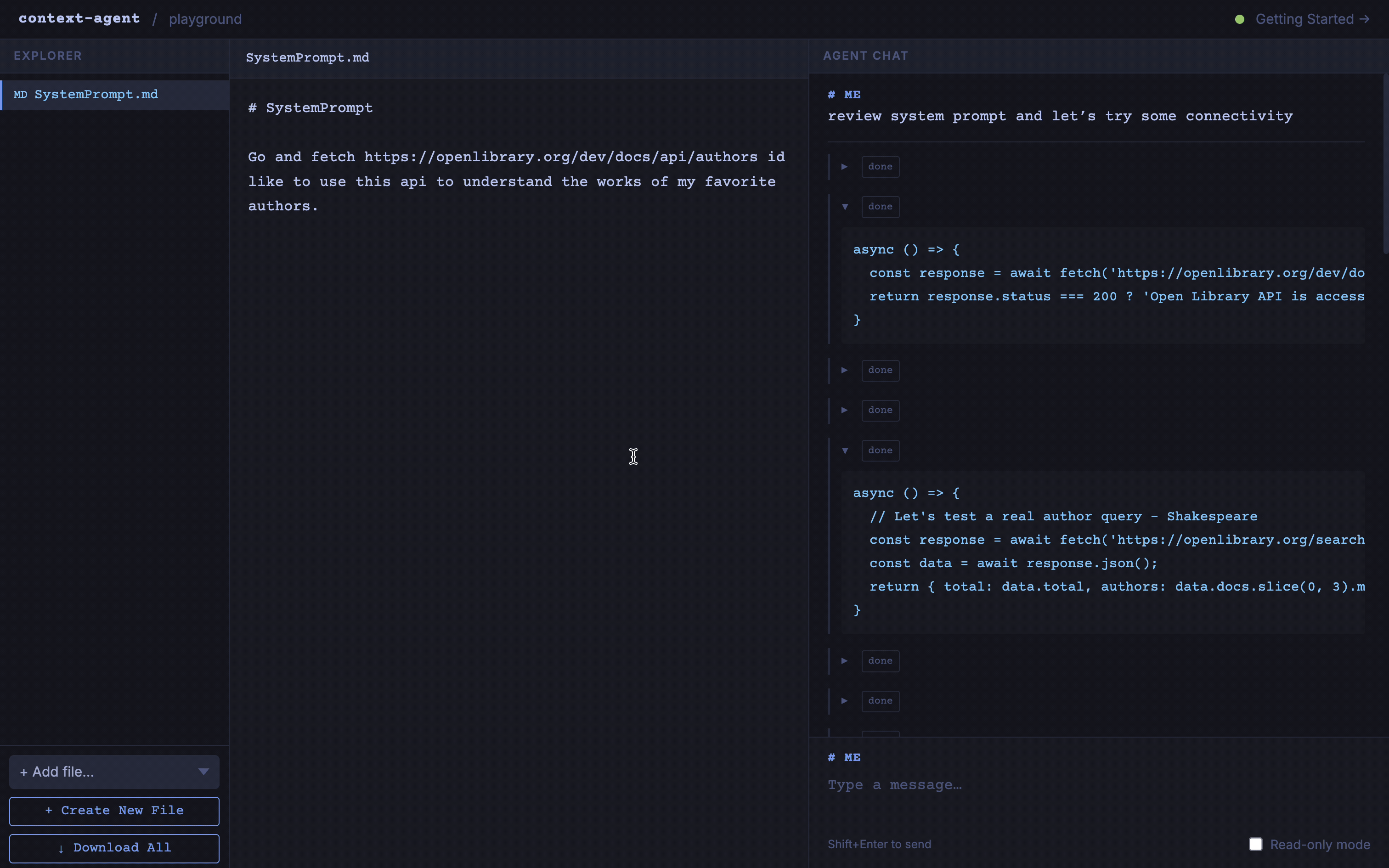 Setting up an empty playground with initial system prompt